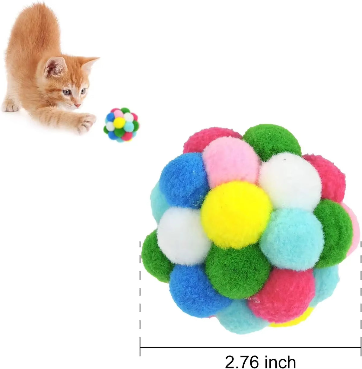 3/60Pcs Cat Toys Balls with Bells , Color Cat Pom Pom Balls,Tinsel Sparkle Balls,Interactive Toy for Indoor Cats Kitten