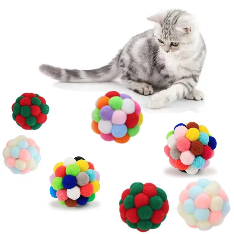 3/60Pcs Cat Toys Balls with Bells , Color Cat Pom Pom Balls,Tinsel Sparkle Balls,Interactive Toy for Indoor Cats Kitten